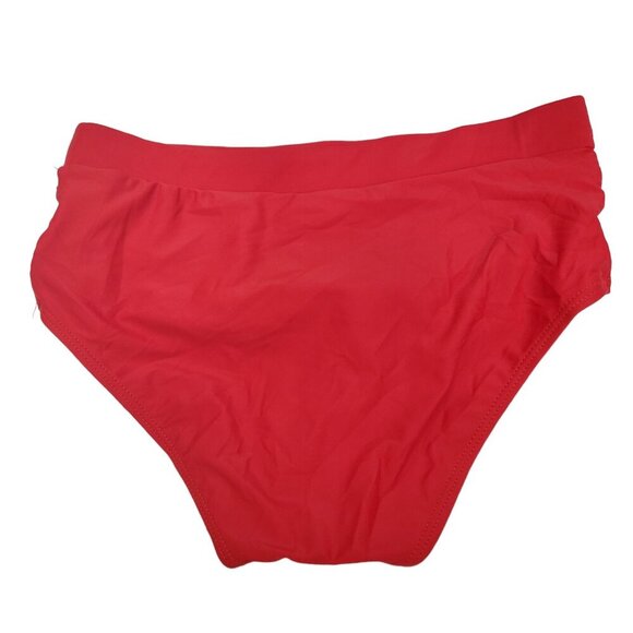 Stylish Swimwear Women's Red White Pom Pom Mesh High Waist Bikini Bottoms NWOT M - Picture 6 of 6